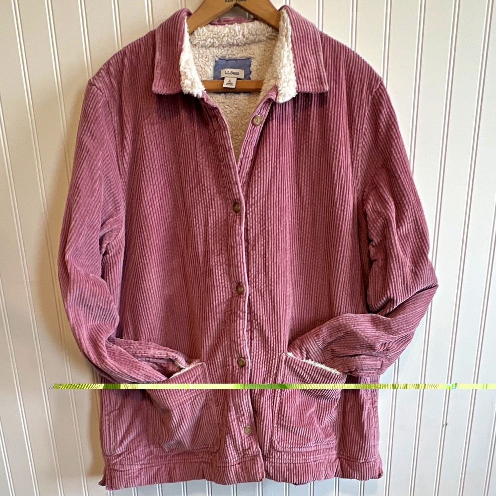 L.L.Bean Sherpa Lined Button Front Jacket Dusty Rose Pink Solid Pockets Size L